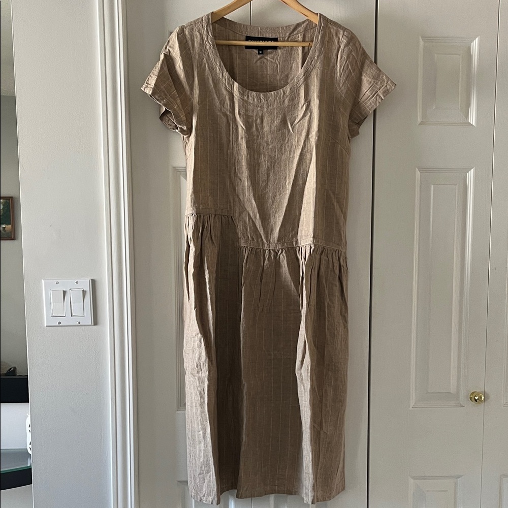 Kokomarina M Tan Striped Linen Dress